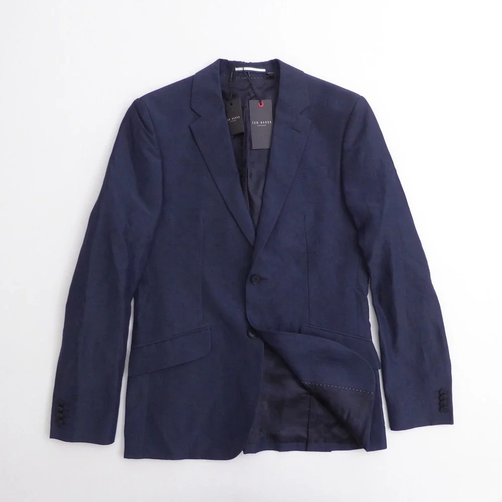 NEW Ted Baker Mens Lancej Slim Fit Organic Fibre Jacket Navy Blue Size 2 / 36R